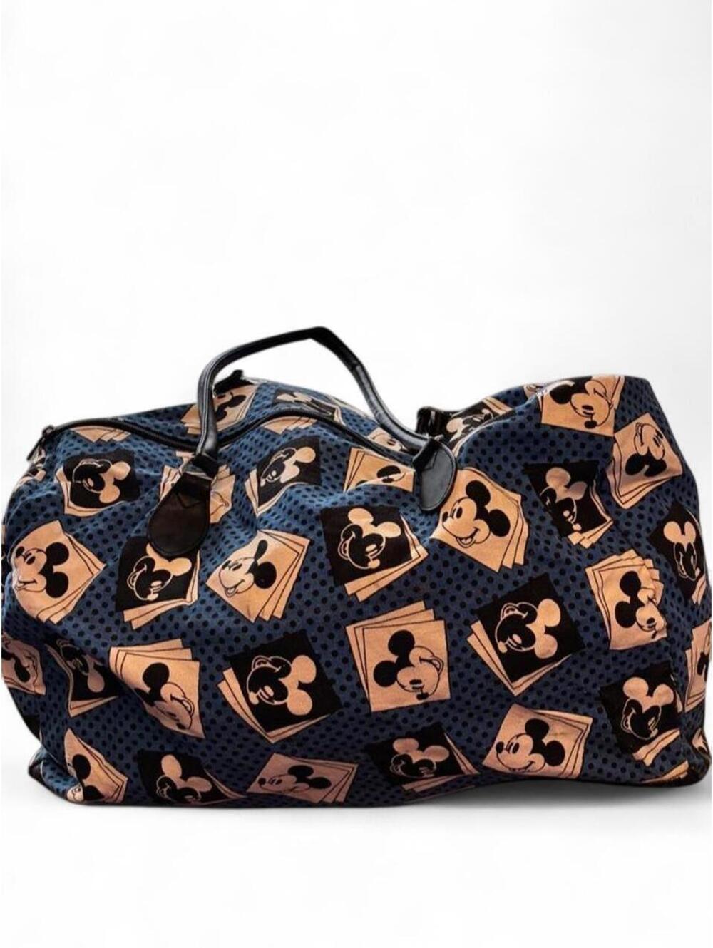 Disney Large Mickey Mouse Duffel Bag Blue with Repeating Mickey Head Graphics